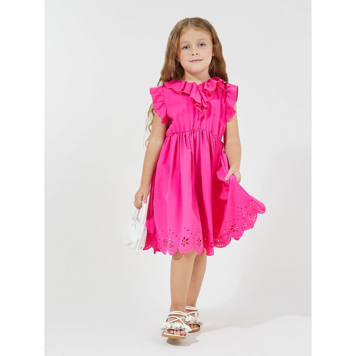 فستان كاجوال بحواف مزينة بفتحات مع كشكش-girls-clothing-dressesandjumpsuits-image-1