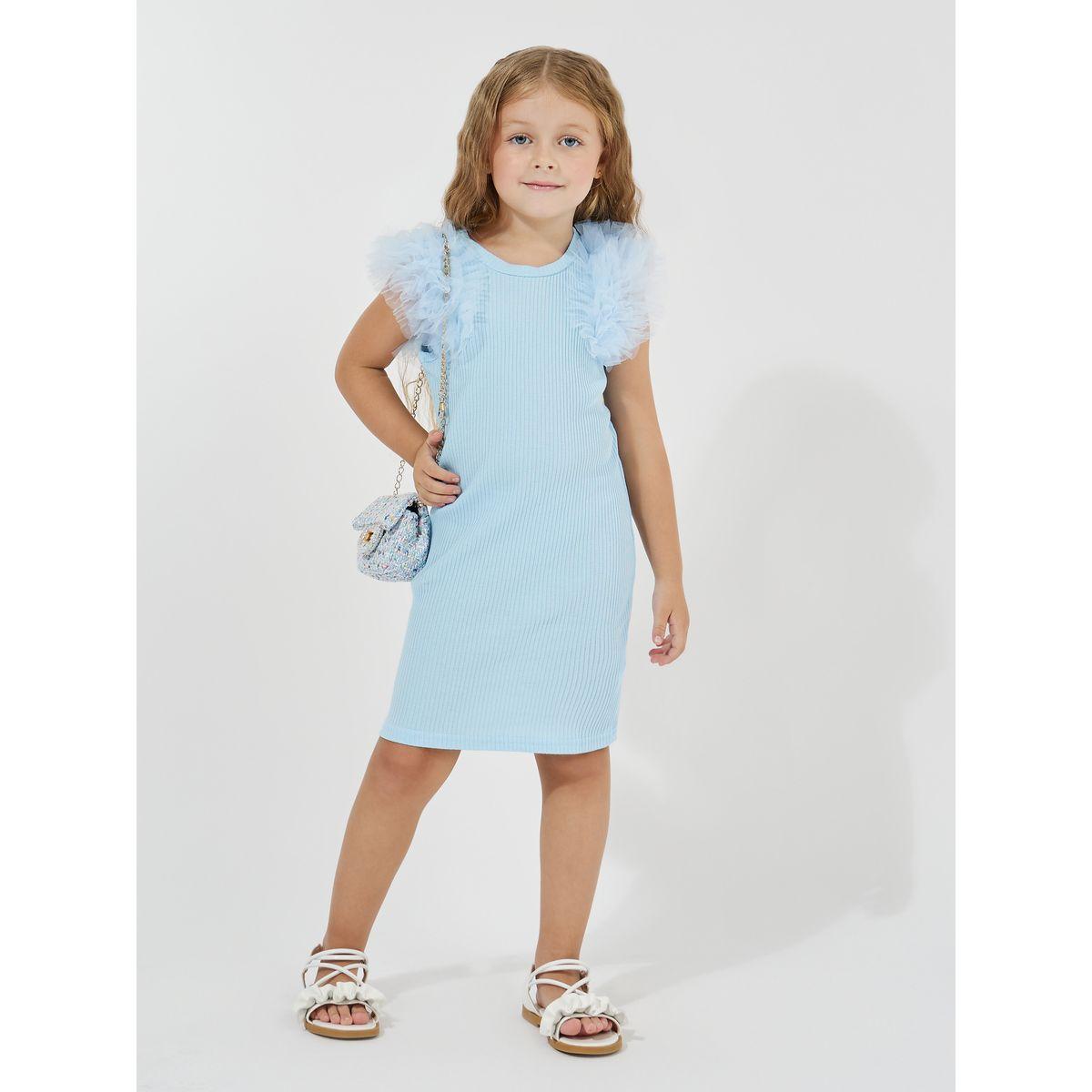 Styli Mesh Ruffle Trim Rib Knit Casual Dress-girls-clothing-dressesandjumpsuits-image-1