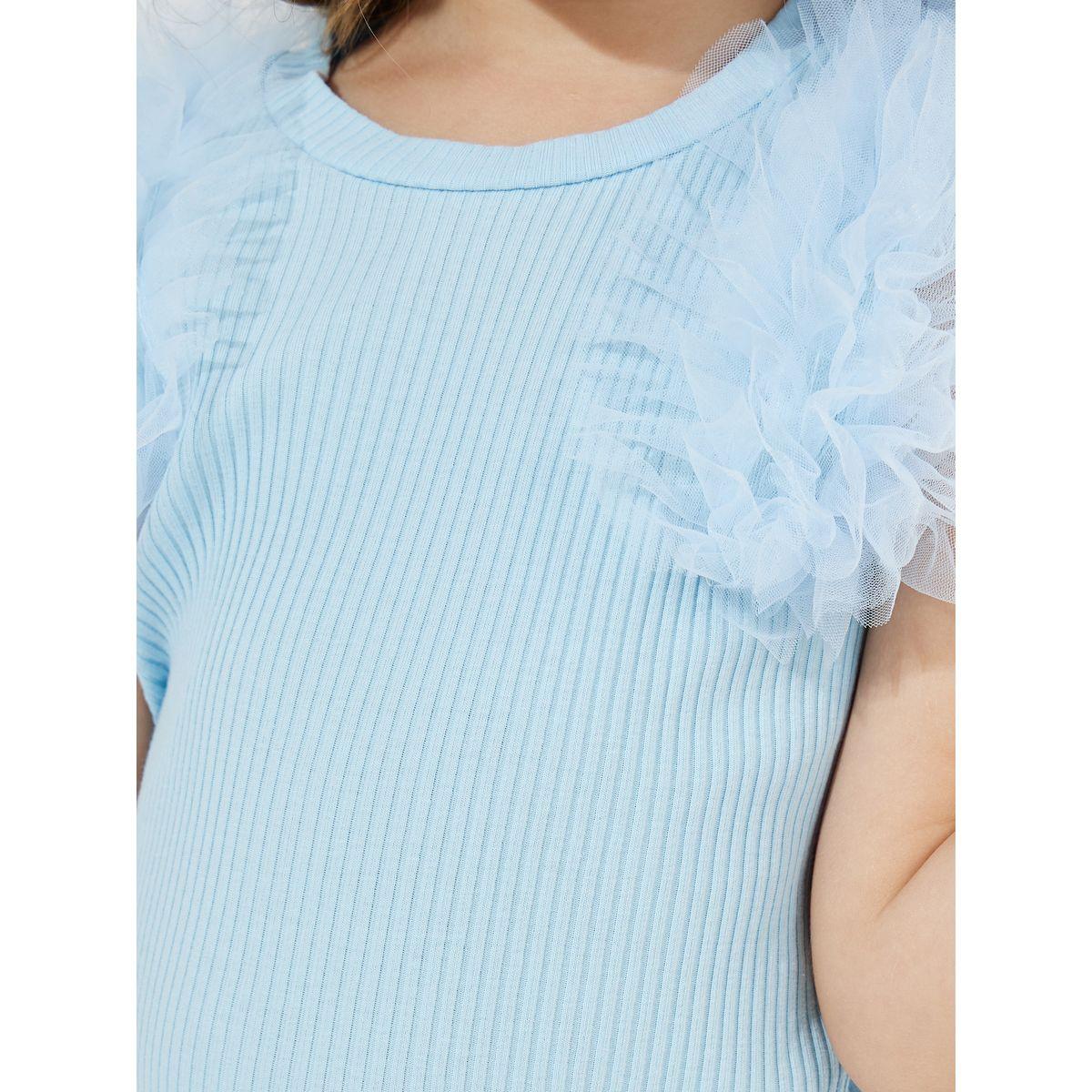 Styli Mesh Ruffle Trim Rib Knit Casual Dress-girls-clothing-dressesandjumpsuits-image-3
