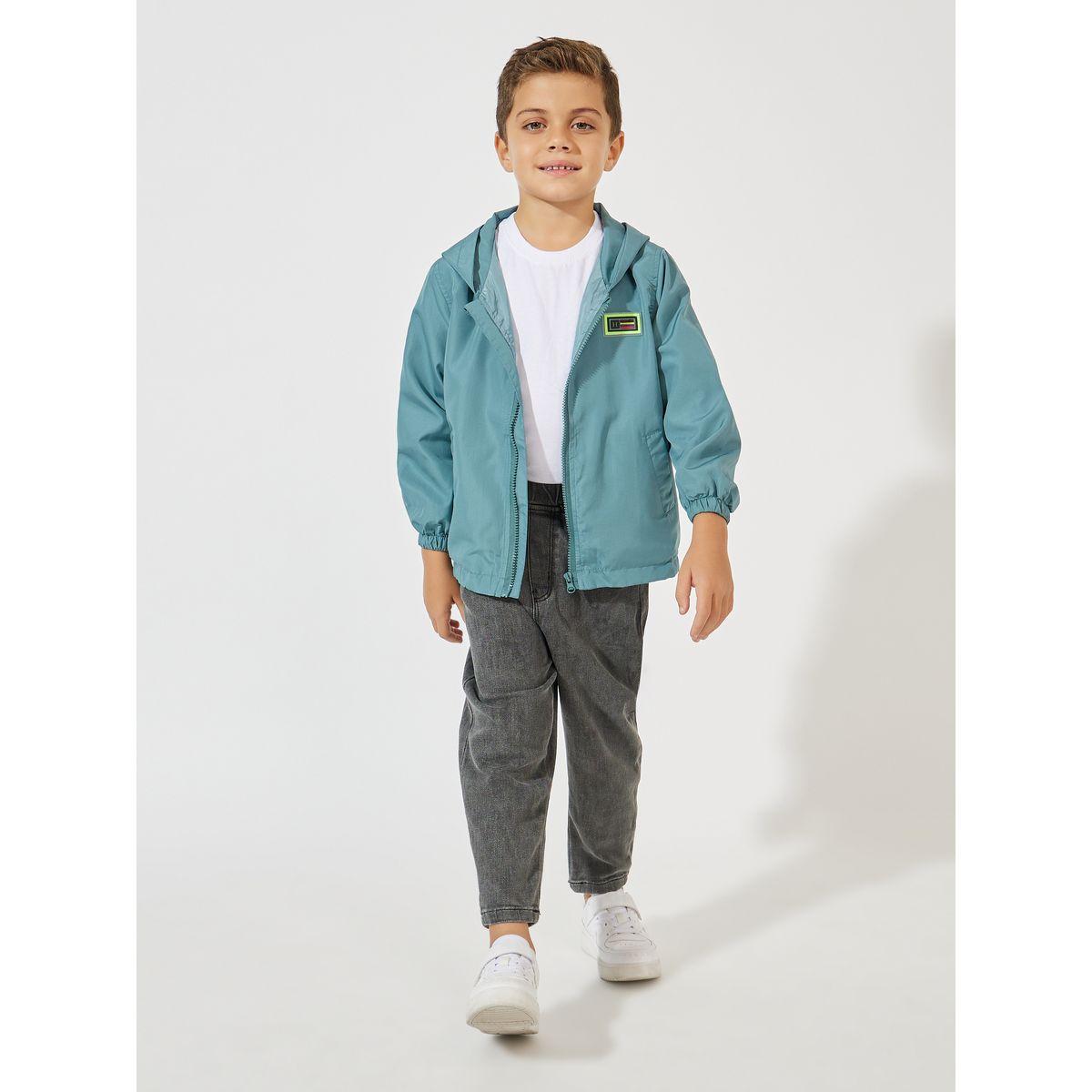 Styli Solid Patch Detail Double Deck Zipper Hooded Jacket-boys-clothing-jacketsandcoats-image-2