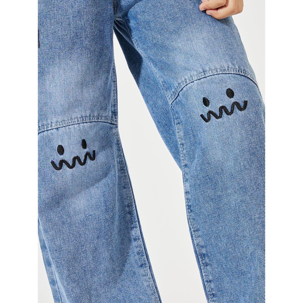 Styli Slant Pocket Embroidery Detail Straight Jeans-girls-clothing-bottoms-jeansandjeggings-image-3