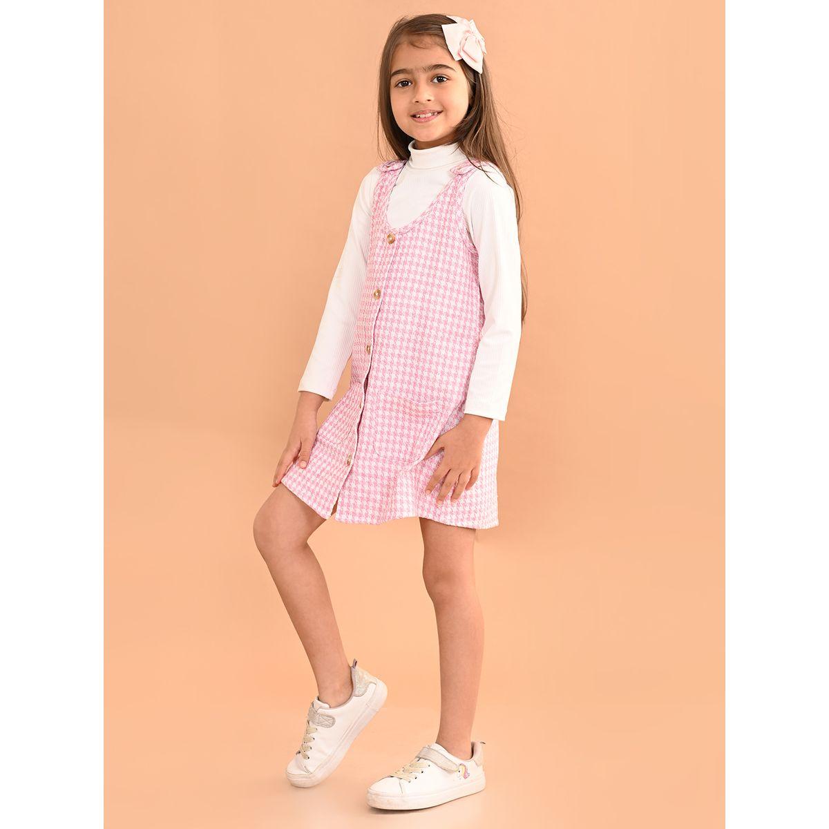 LilPicks X Styli  Plain Top & Gingham Check Dungaree Set-girls-clothing-setsandcoords-image-3