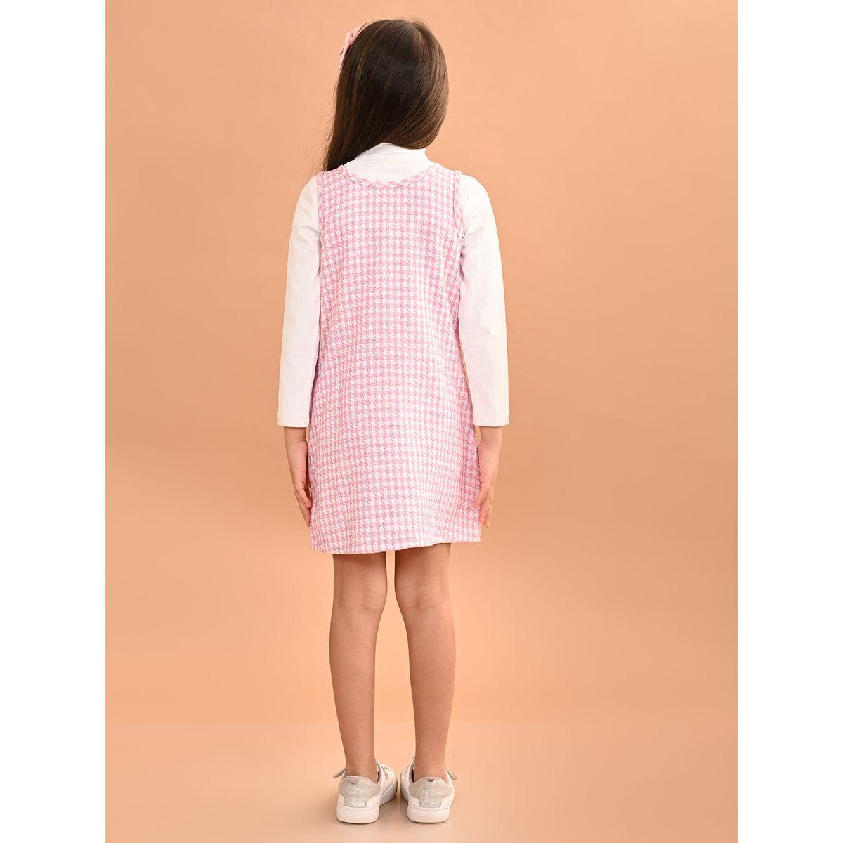 LilPicks X Styli  Plain Top & Gingham Check Dungaree Set-girls-clothing-setsandcoords-image-4