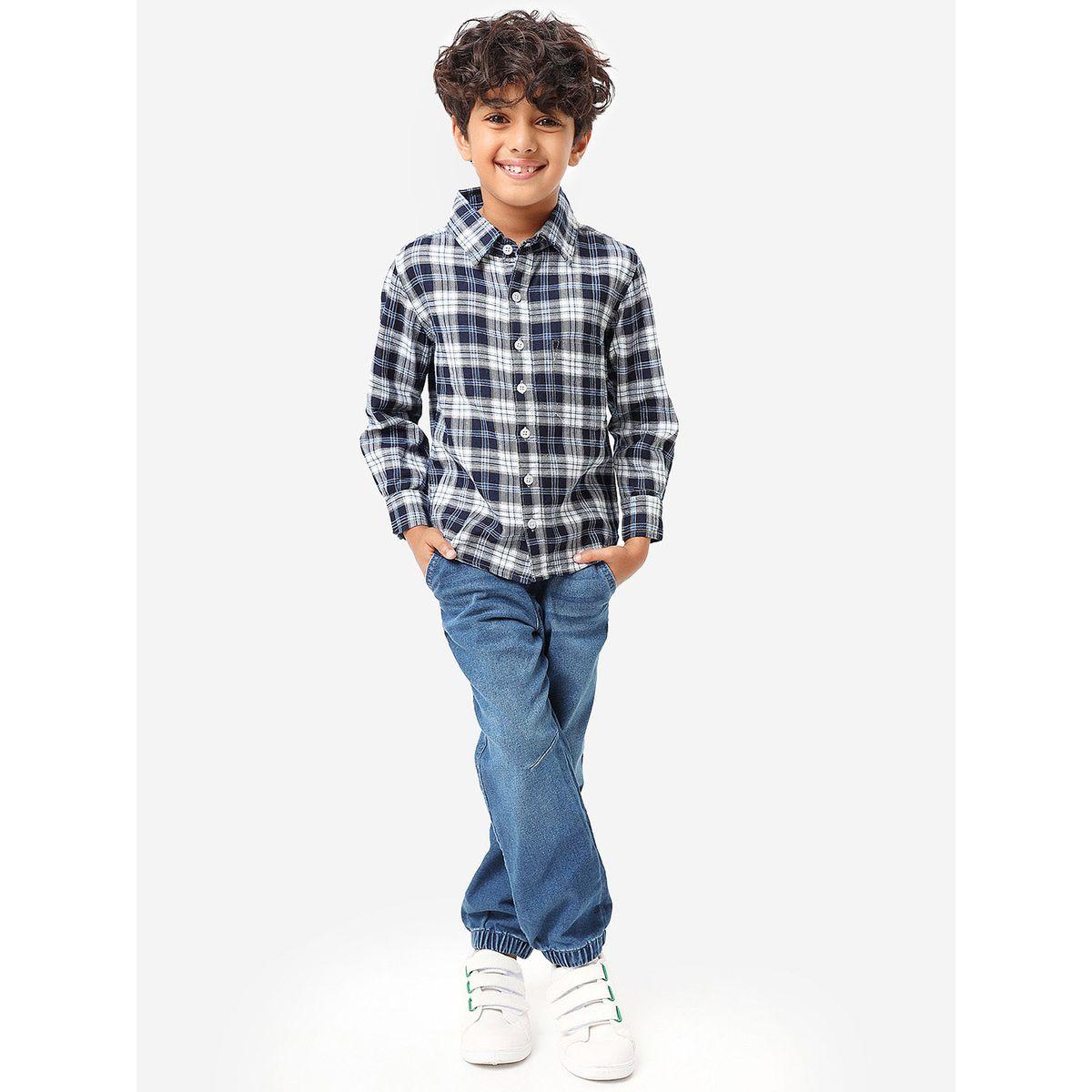 قميص مطبع بنمط مربعات مع اكمام طويلة ليل بيكس × ستايلي-boys-clothing-shirts-image-1