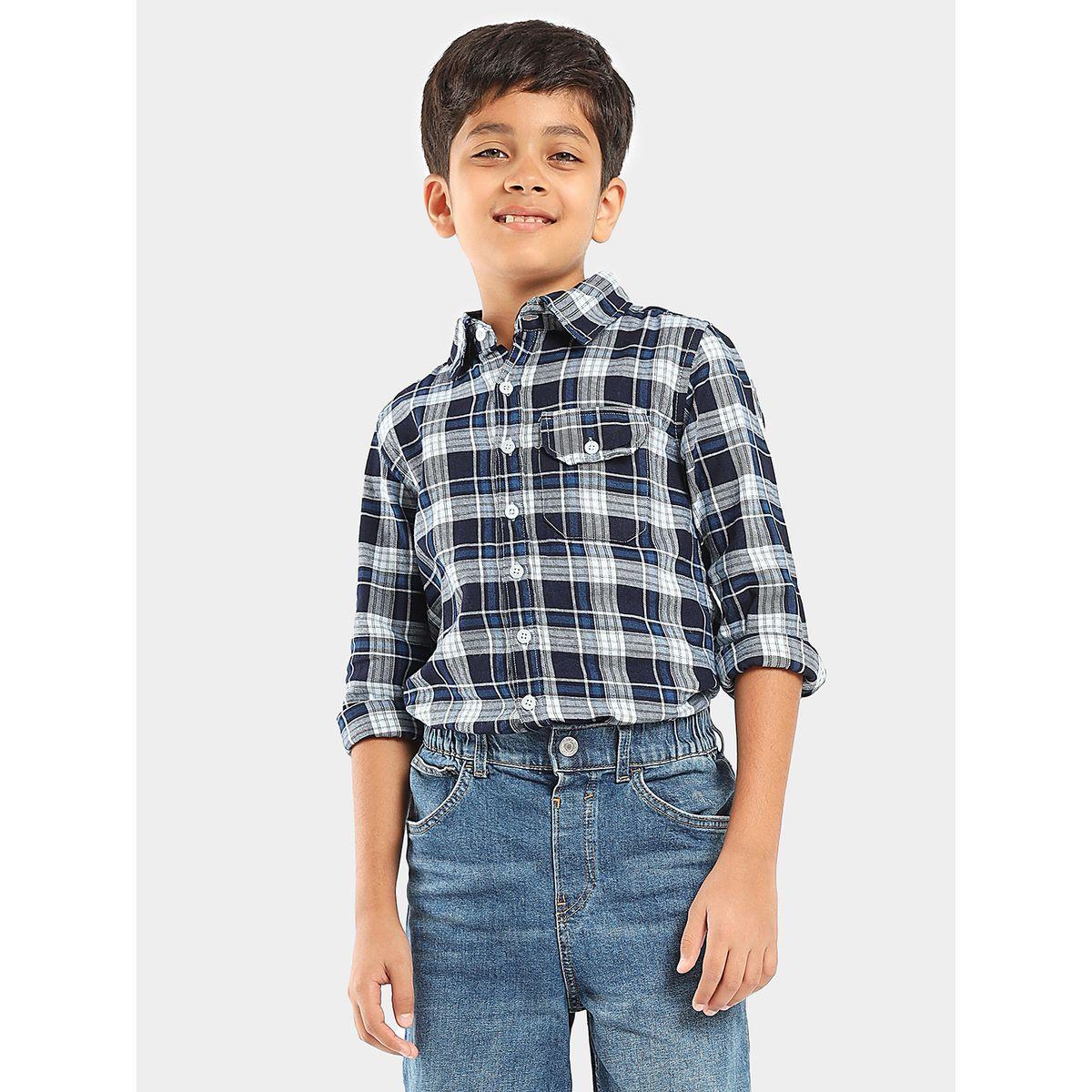 قميص مطبع بنمط مربعات مع جيب وازرار ليل بيكس × ستايلي-boys-clothing-shirts-image-2
