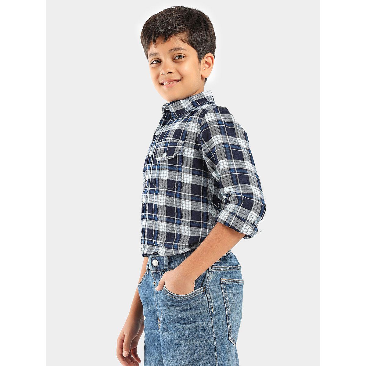 قميص مطبع بنمط مربعات مع جيب وازرار ليل بيكس × ستايلي-boys-clothing-shirts-image-5