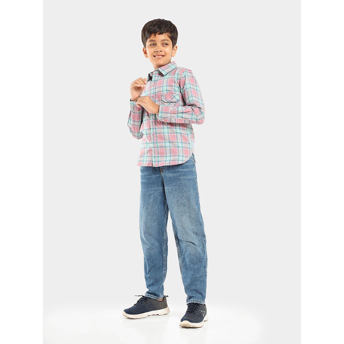 قميص مطبع بنمط مربعات مع اكمام طويلة وازرار ليل بيكس × ستايلي-boys-clothing-shirts-image-1