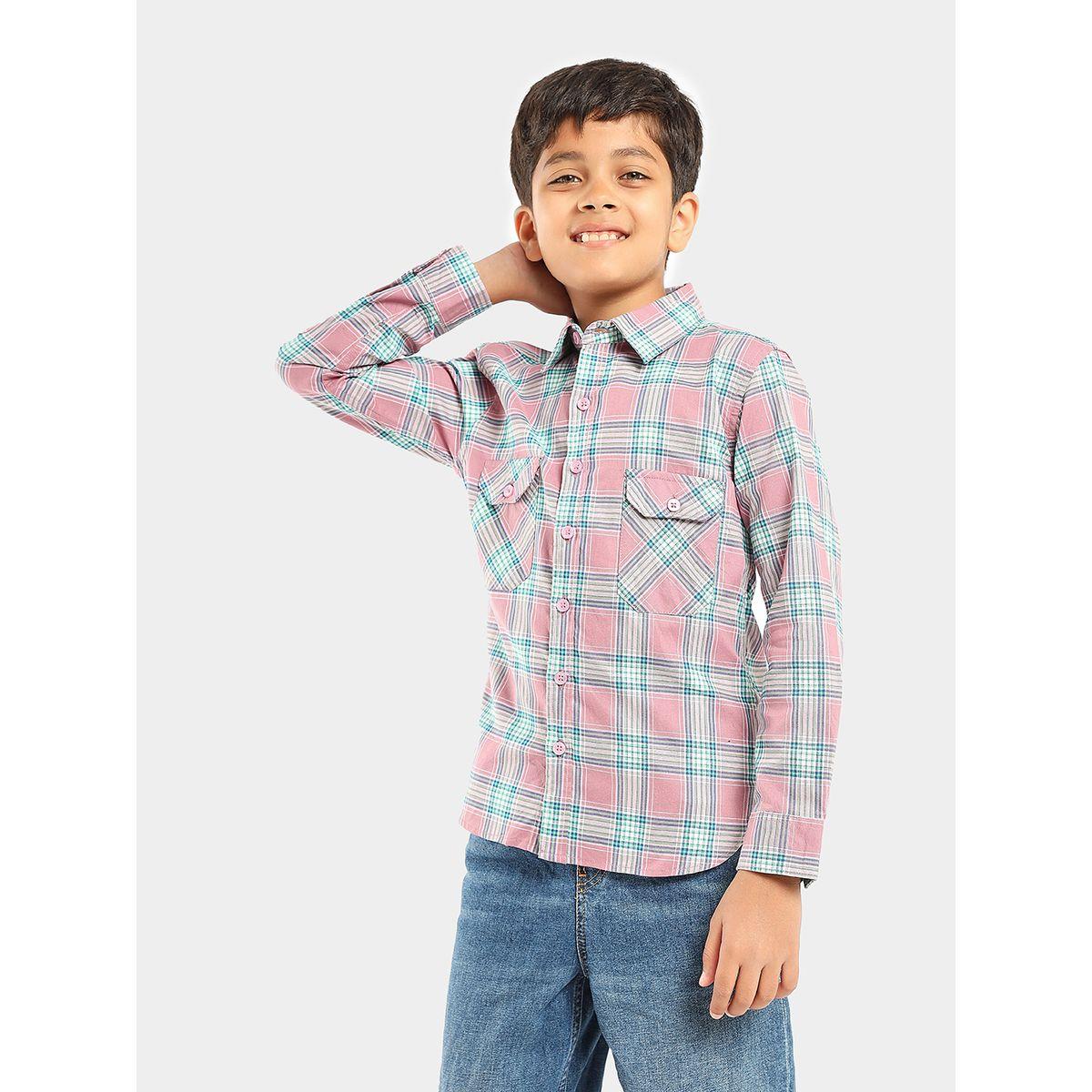 قميص مطبع بنمط مربعات مع اكمام طويلة وازرار ليل بيكس × ستايلي-boys-clothing-shirts-image-5