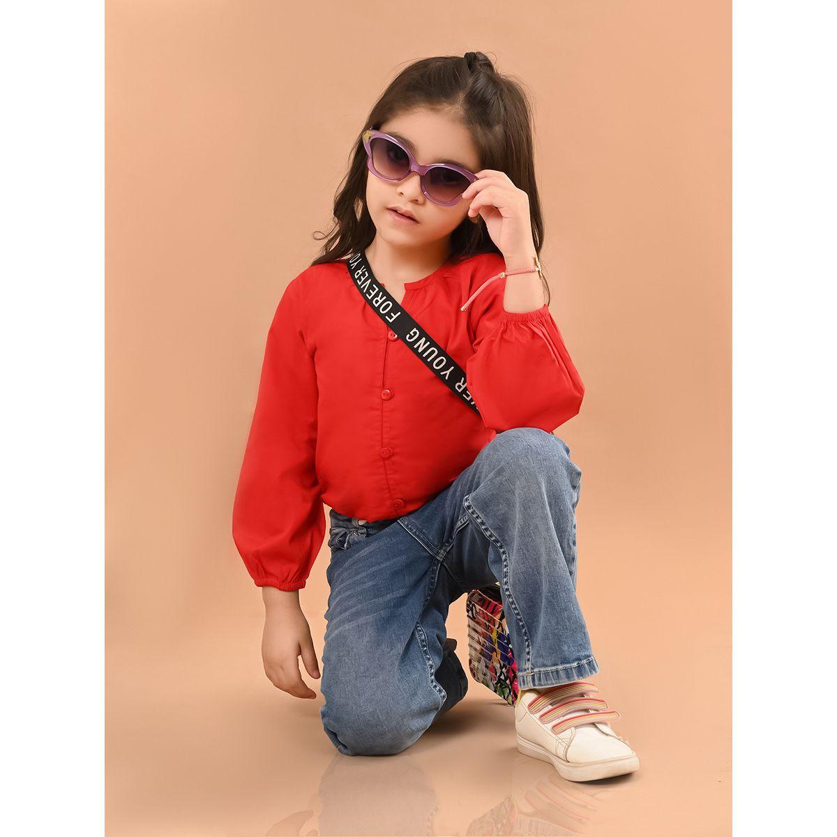 بلوزة قصيرة مع ياقة بشق وأزرار ليل بيكس × ستايلي-girls-clothing-blousesandshirts-image-1