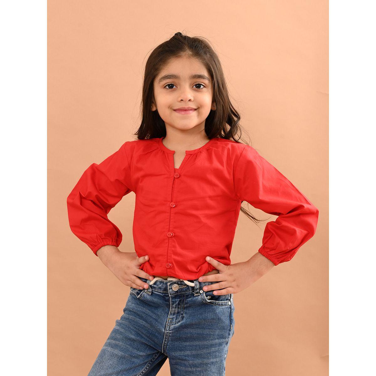 بلوزة قصيرة مع ياقة بشق وأزرار ليل بيكس × ستايلي-girls-clothing-blousesandshirts-image-2