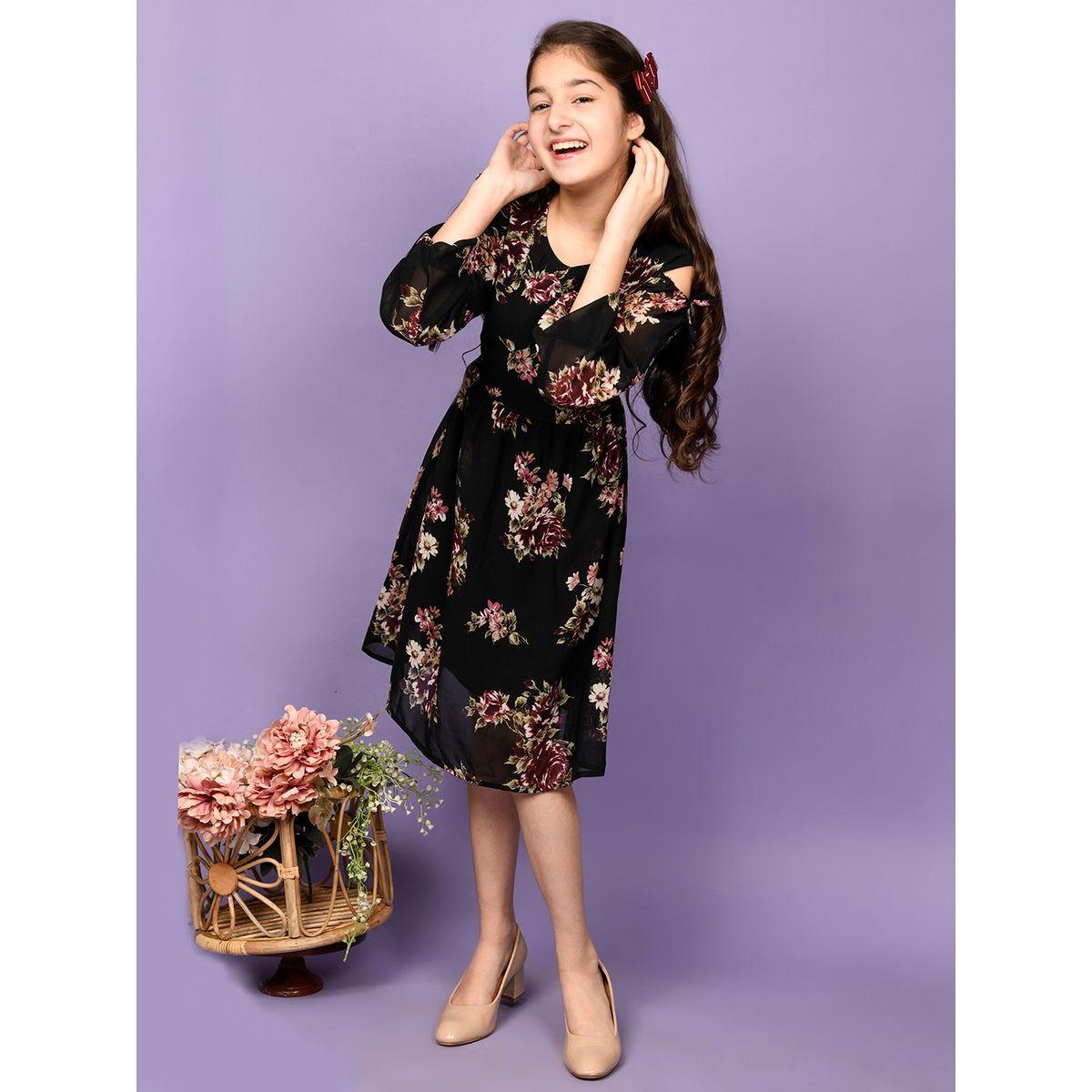LilPicks X Styli  Floral Print Cold Shoulder Dress-girls-clothing-dressesandjumpsuits-image-1
