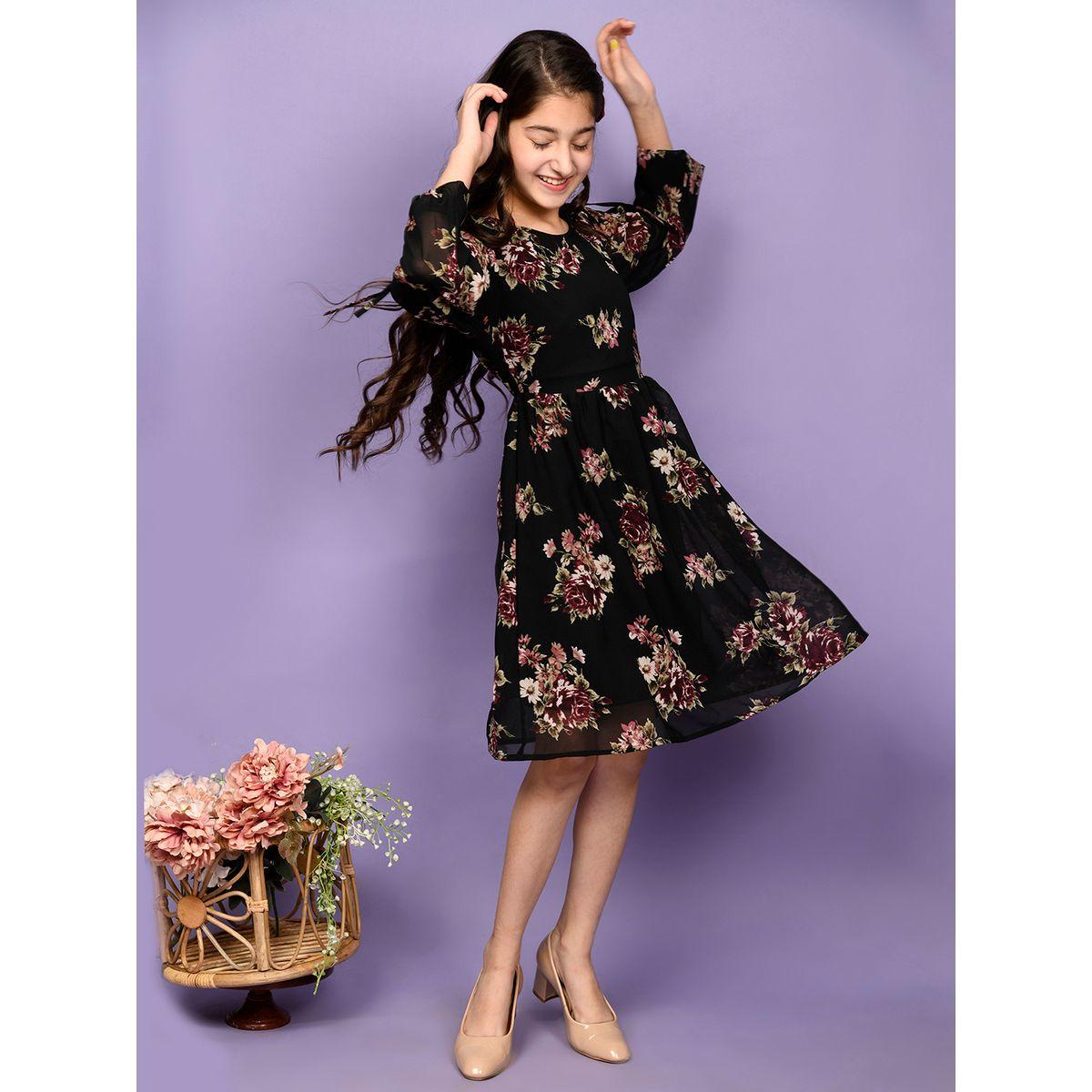 LilPicks X Styli  Floral Print Cold Shoulder Dress-girls-clothing-dressesandjumpsuits-image-2
