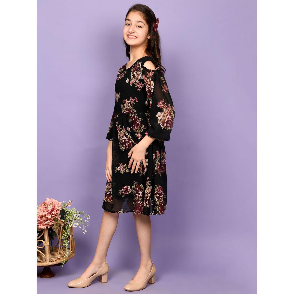 LilPicks X Styli  Floral Print Cold Shoulder Dress-girls-clothing-dressesandjumpsuits-image-3
