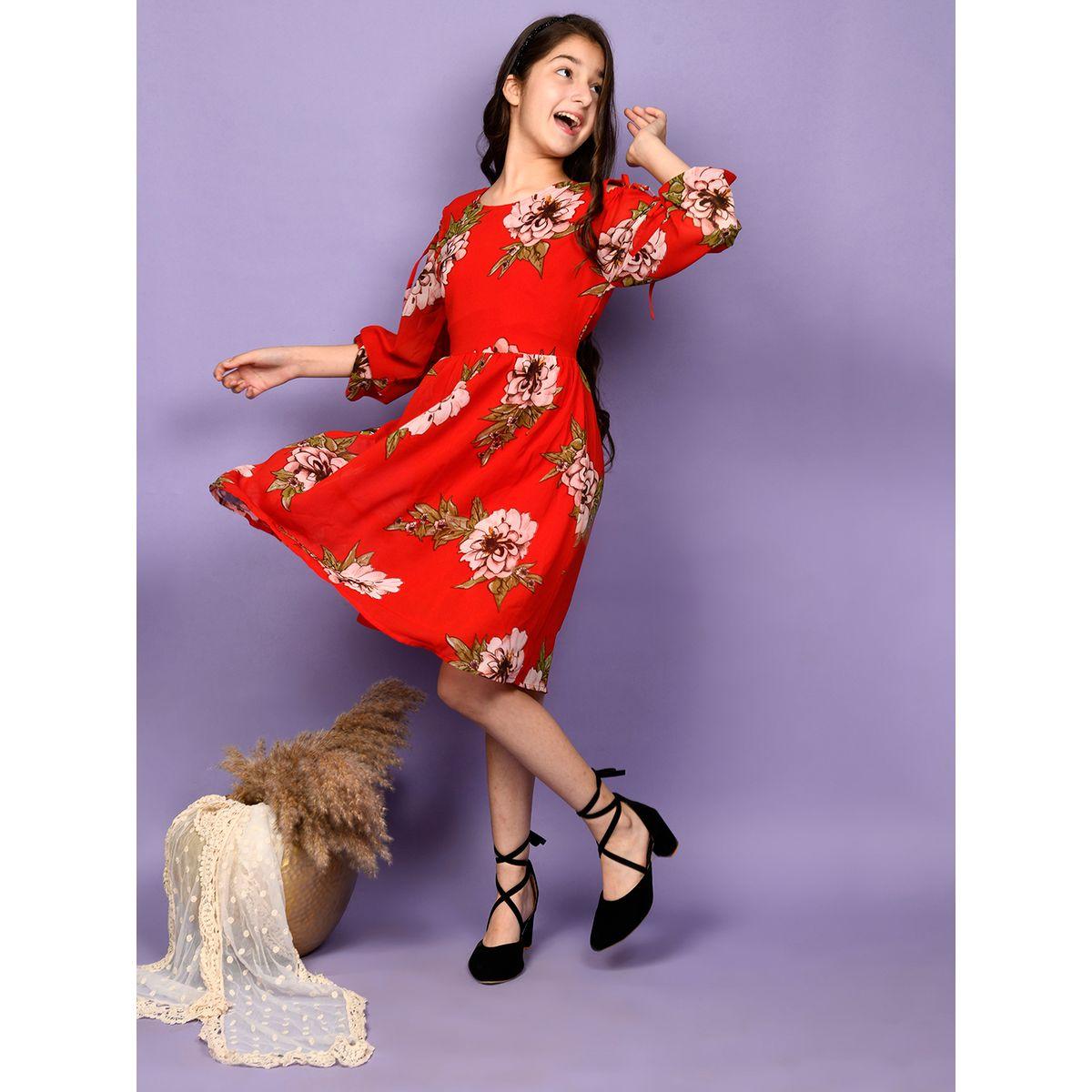 فستان مطبع بزهور مع اكتاف مكشوفة ليل بيكس × ستايلي-girls-clothing-dressesandjumpsuits-image-1