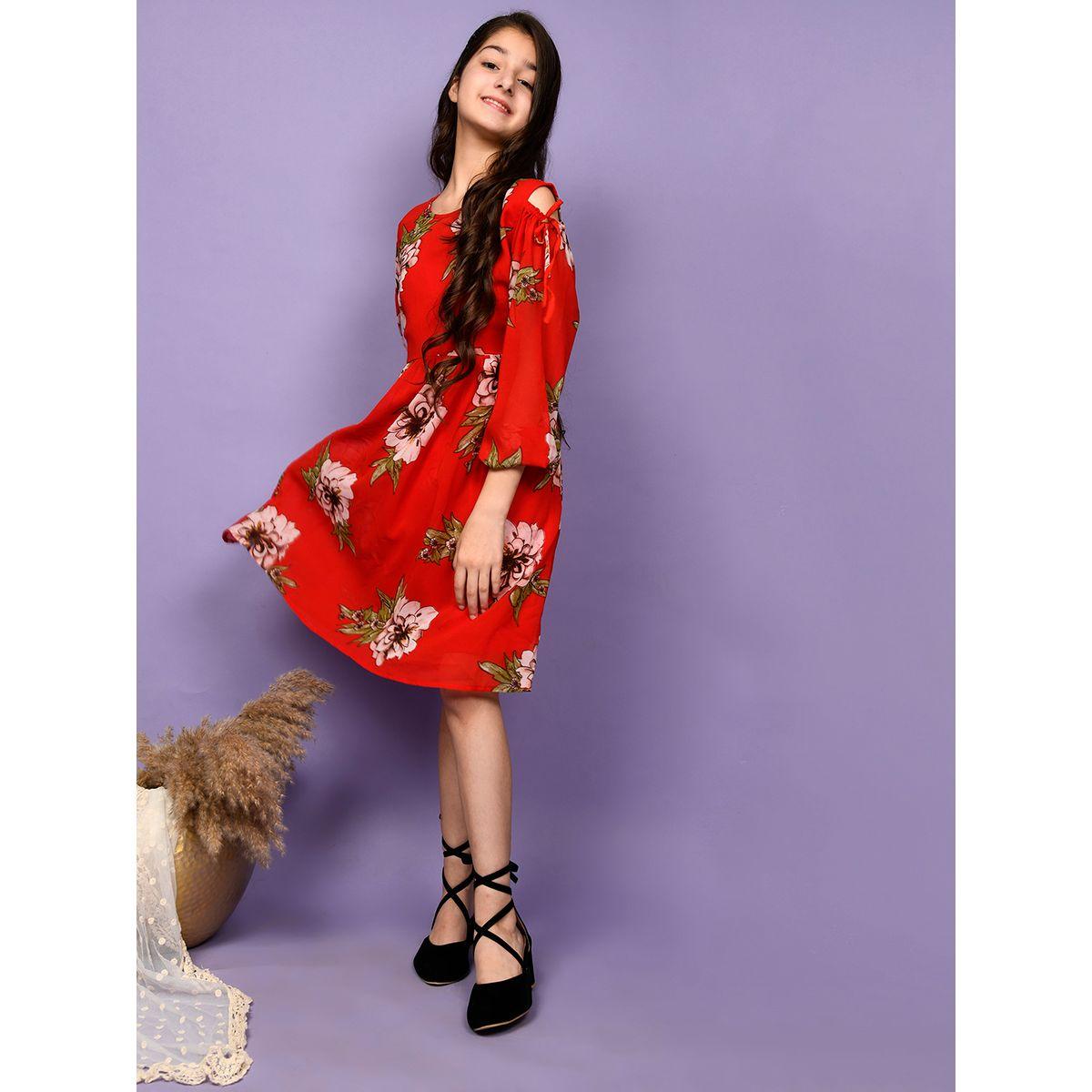 فستان مطبع بزهور مع اكتاف مكشوفة ليل بيكس × ستايلي-girls-clothing-dressesandjumpsuits-image-2