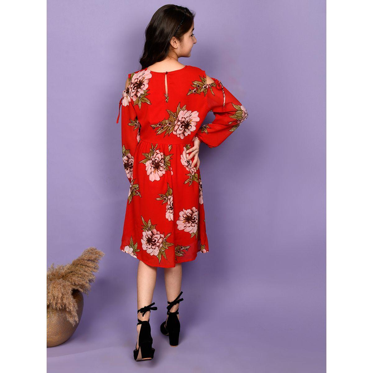 LilPicks X Styli  Floral Print Cold Shoulder Dress-girls-clothing-dressesandjumpsuits-image-4