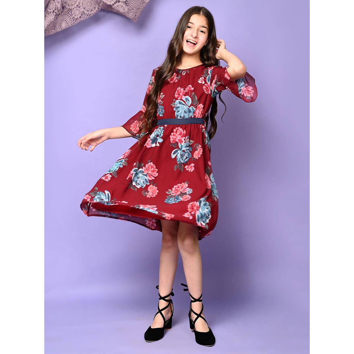 LilPicks X Styli  Floral Print Belted Fit & Flare Dress-girls-clothing-dressesandjumpsuits-image-1