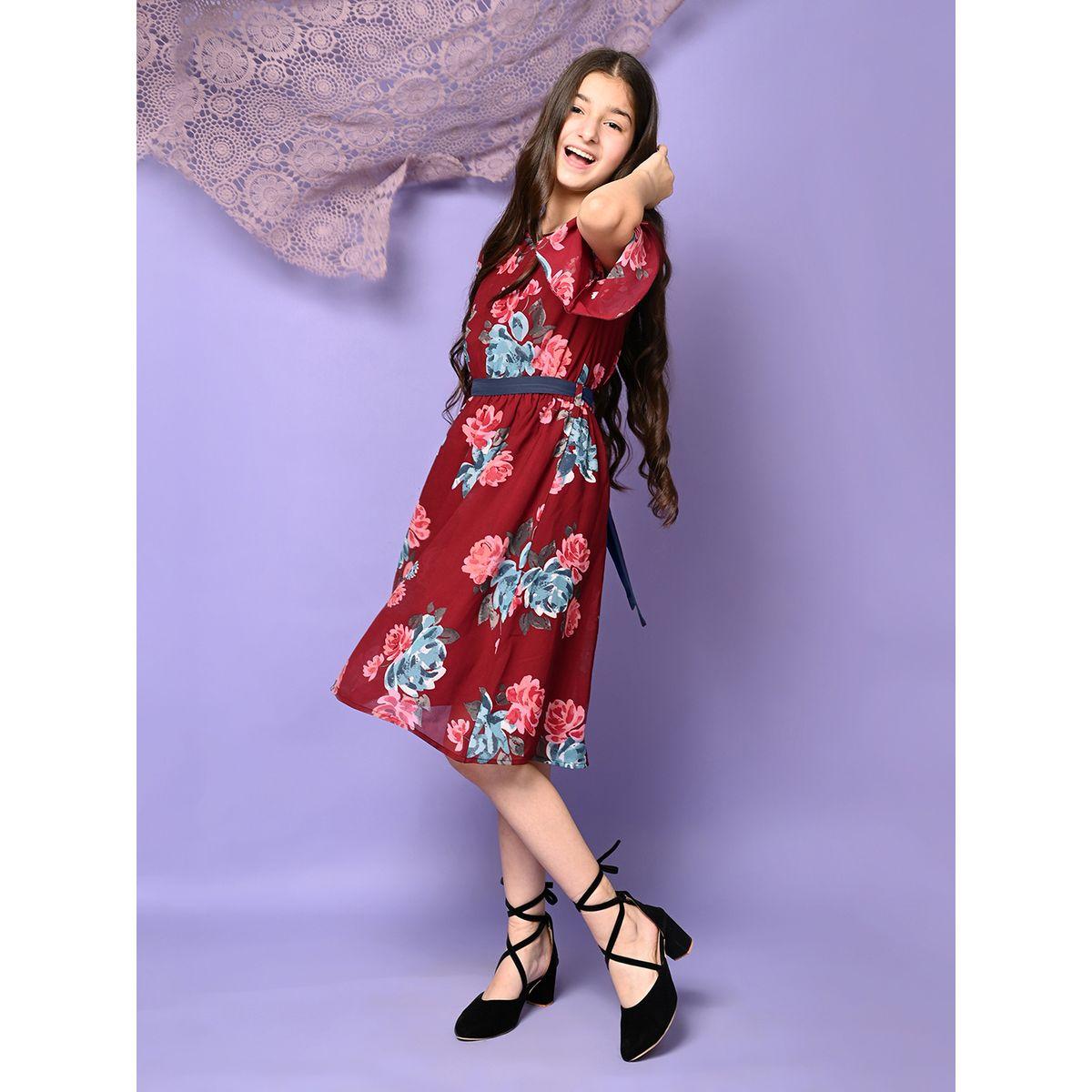 LilPicks X Styli  Floral Print Belted Fit & Flare Dress-girls-clothing-dressesandjumpsuits-image-2