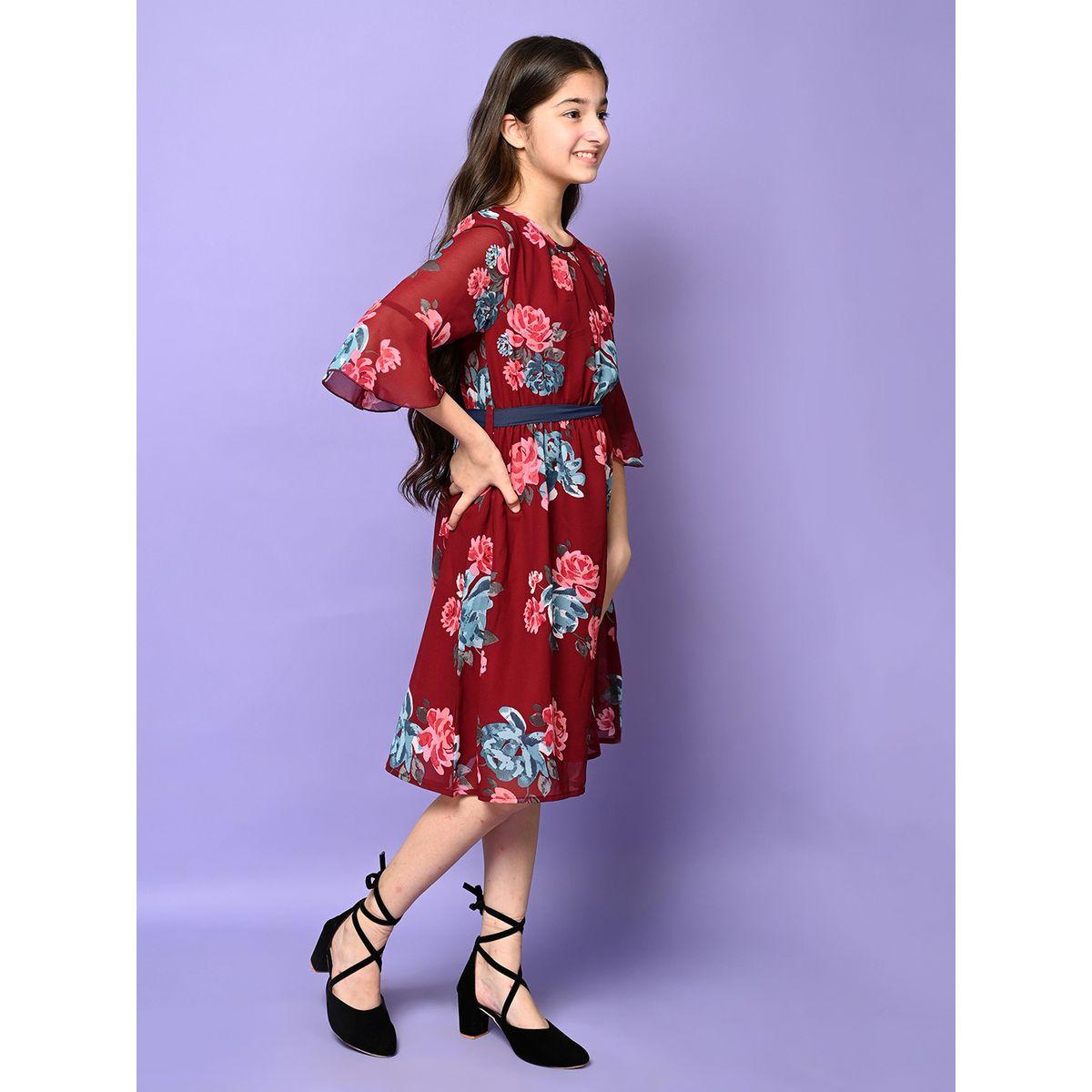 LilPicks X Styli  Floral Print Belted Fit & Flare Dress-girls-clothing-dressesandjumpsuits-image-4