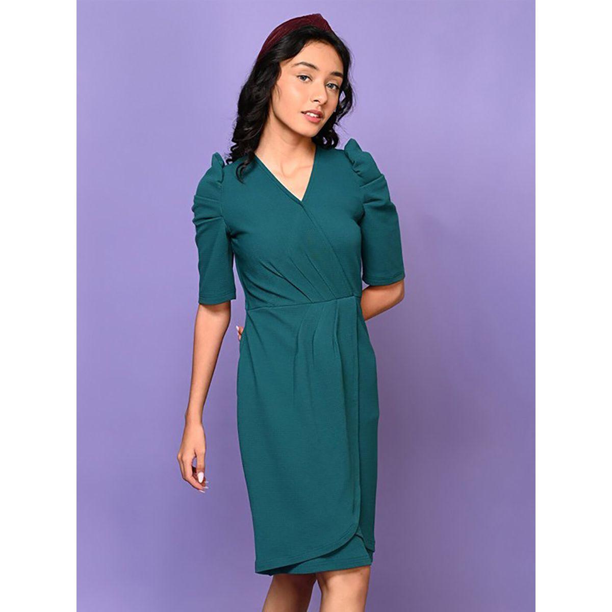 LilPicks X Styli  Solid Puff Sleeves Mock Wrap Dress-girls-clothing-dressesandjumpsuits-image-2