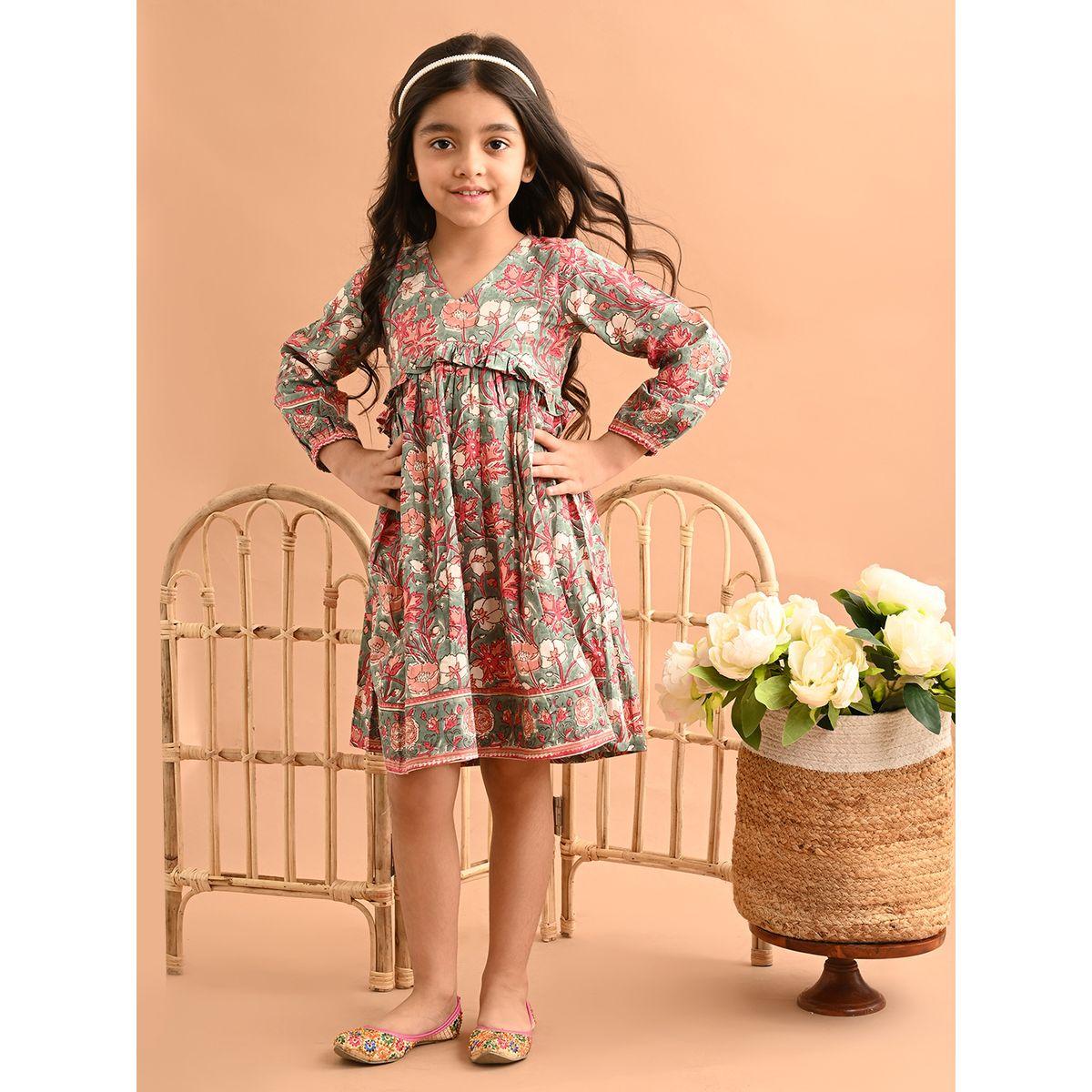فستان مطبع بزهور مع اكمام طويلة وكشكش ليل بيكس × ستايلي-girls-clothing-dressesandjumpsuits-image-2