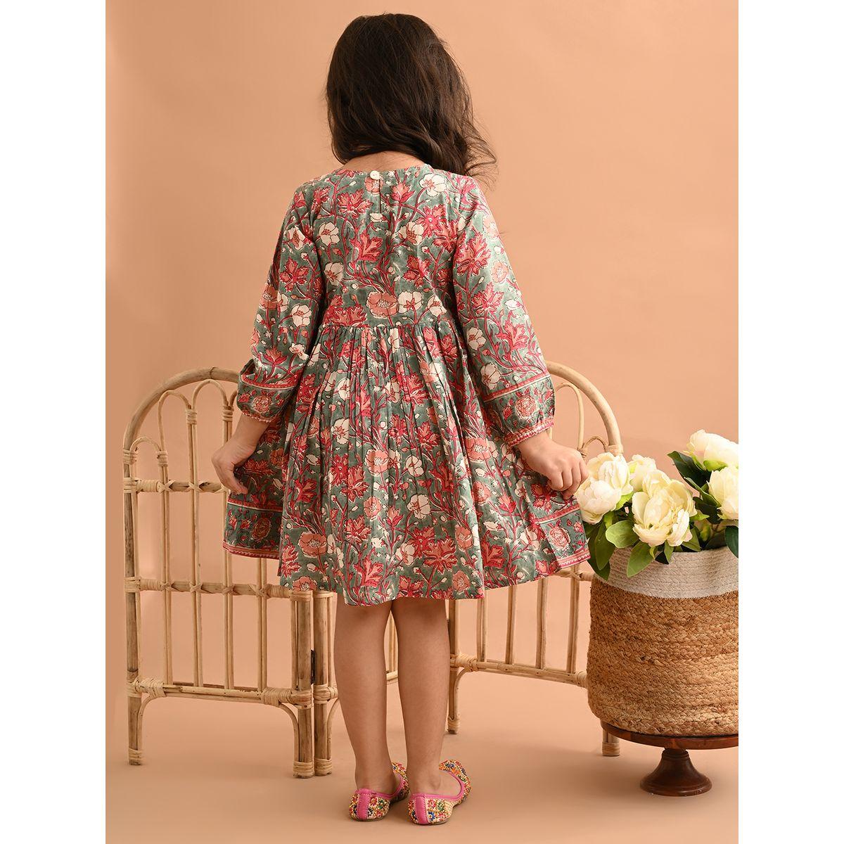 فستان مطبع بزهور مع اكمام طويلة وكشكش ليل بيكس × ستايلي-girls-clothing-dressesandjumpsuits-image-4