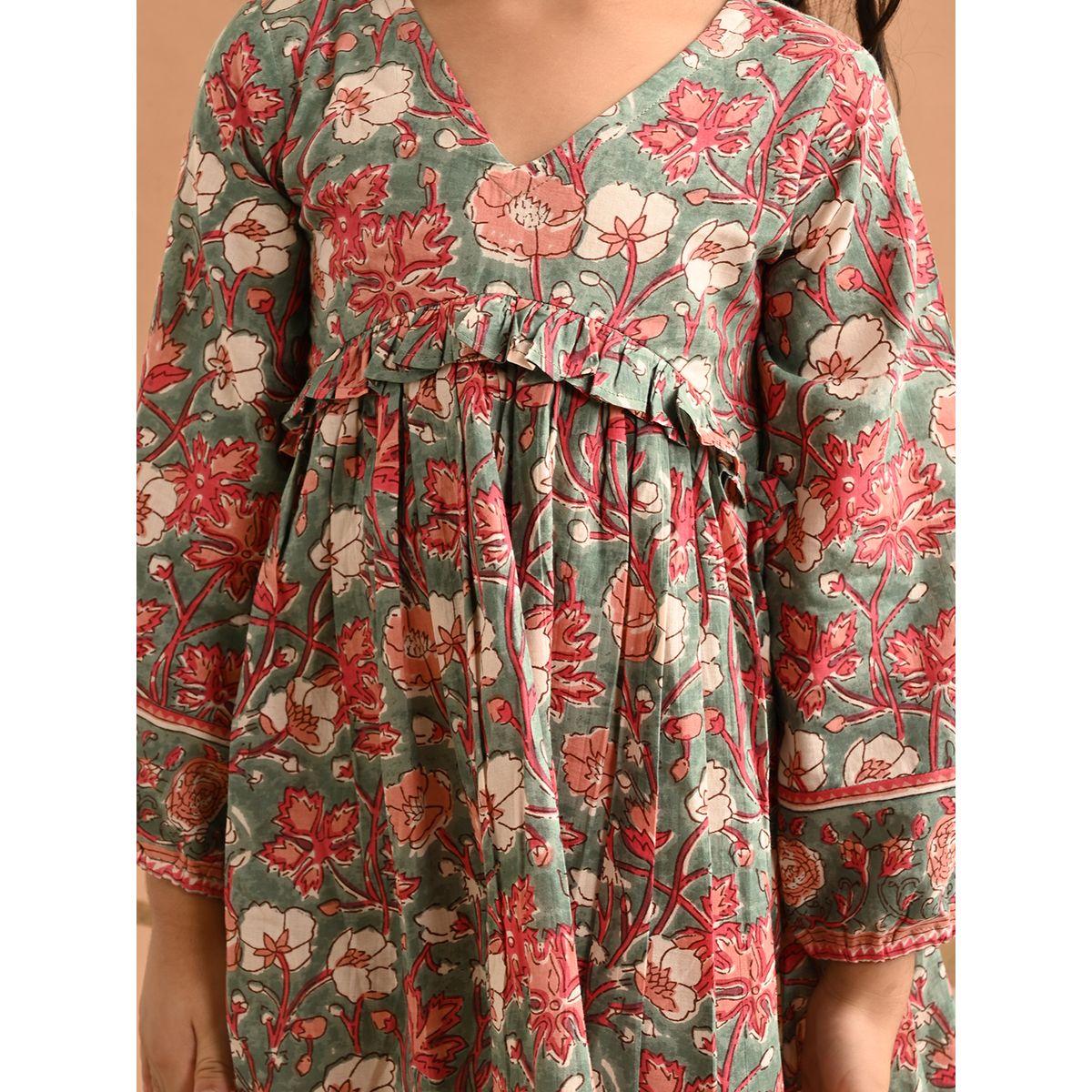 فستان مطبع بزهور مع اكمام طويلة وكشكش ليل بيكس × ستايلي-girls-clothing-dressesandjumpsuits-image-5