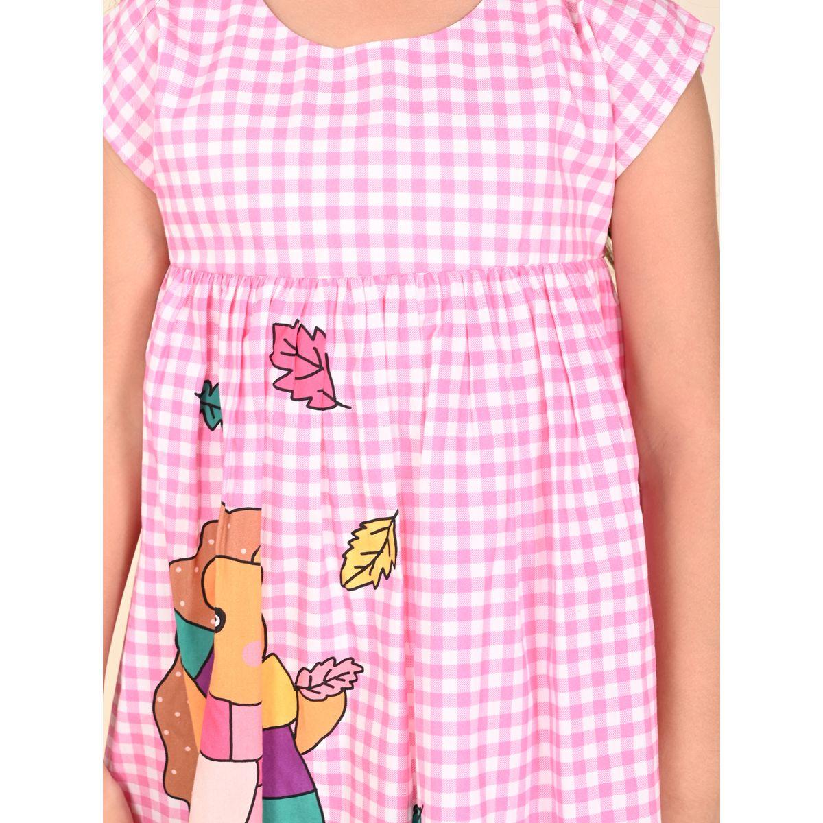 فستان مطبع بمربعات مع دب ليل بيكس × ستايلي-girls-clothing-dressesandjumpsuits-image-5