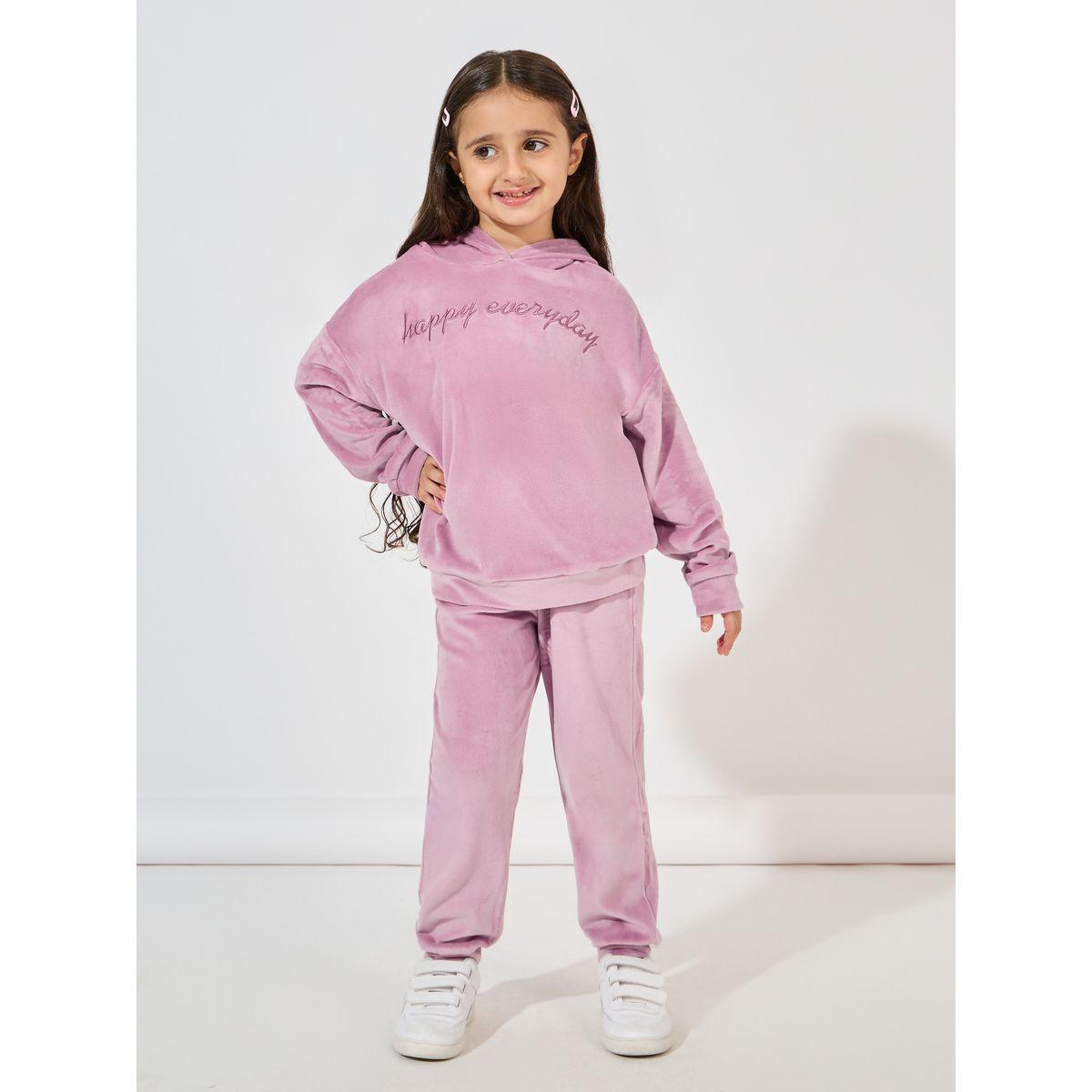 Styli Embroidery Detail Velvet Oversized Hoodie & Jogger Set-girls-clothing-setsandcoords-image-1