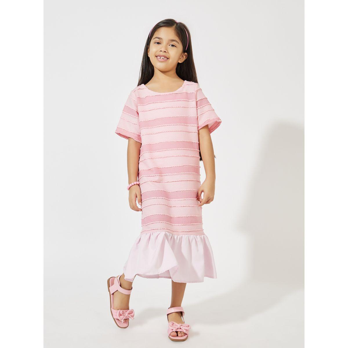 Styli Textured Stripe Ruffle Hem Casual Dress-girls-clothing-dressesandjumpsuits-image-1