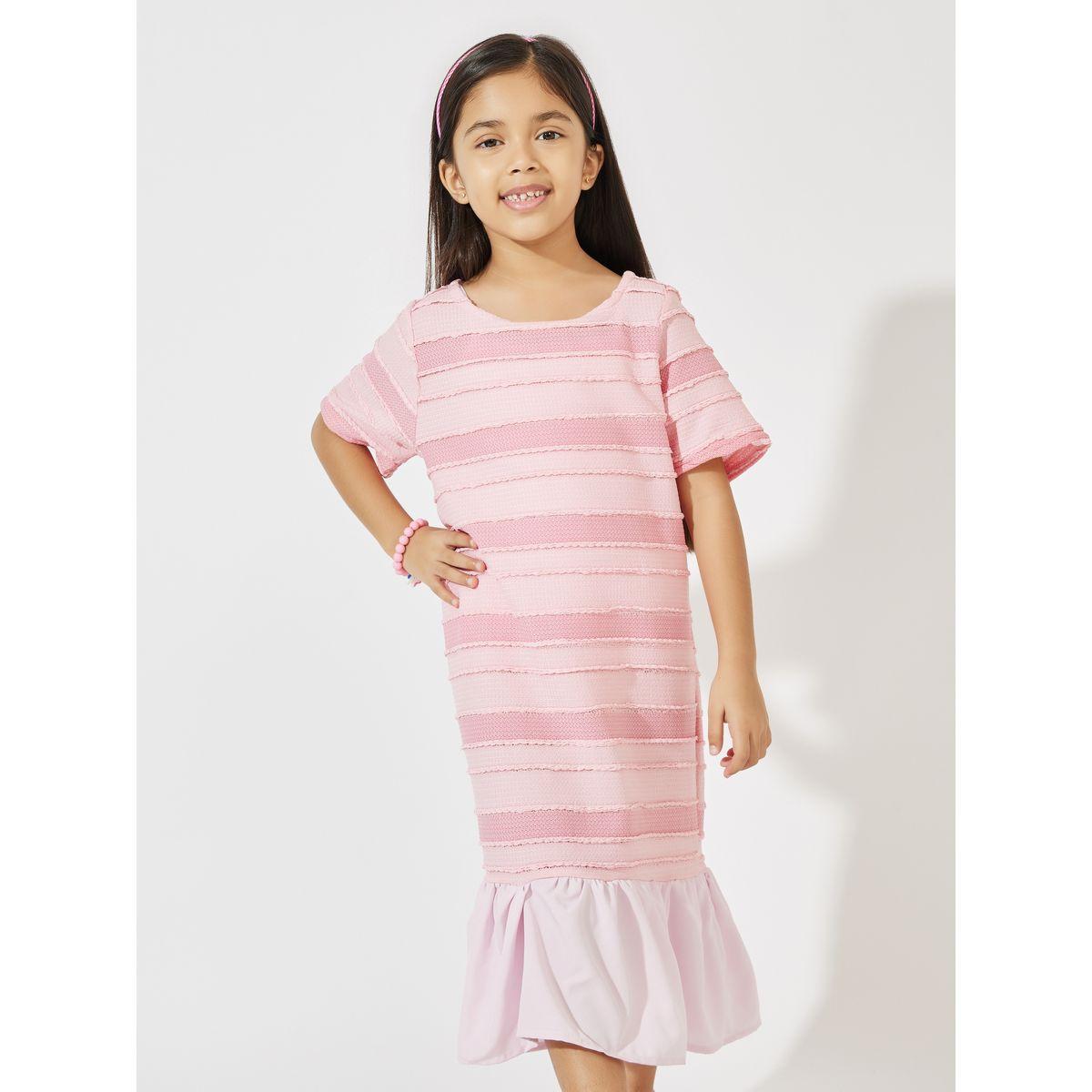 Styli Textured Stripe Ruffle Hem Casual Dress-girls-clothing-dressesandjumpsuits-image-2