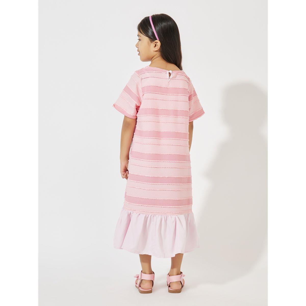 Styli Textured Stripe Ruffle Hem Casual Dress-girls-clothing-dressesandjumpsuits-image-4