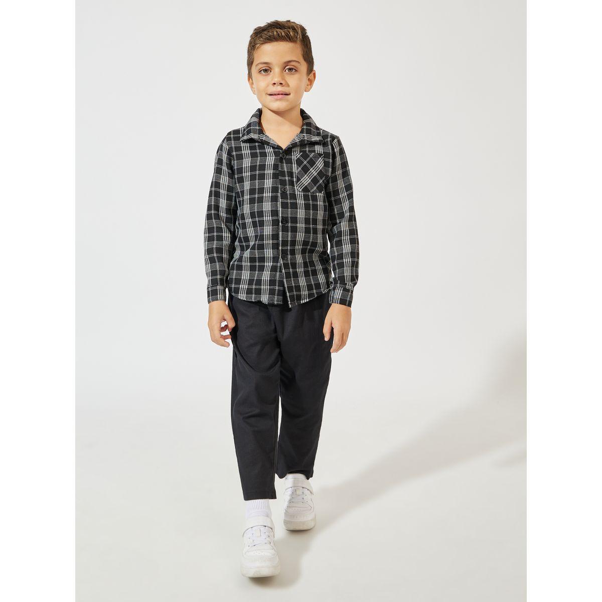 بلوزة فضفاضة بطبعة مربعات مع اكمام طويلة-boys-clothing-shirts-image-2