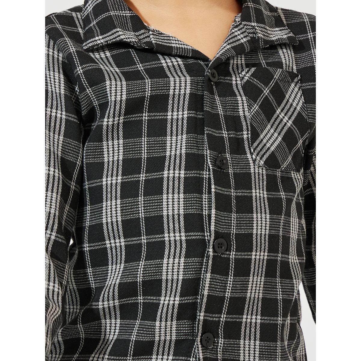 بلوزة فضفاضة بطبعة مربعات مع اكمام طويلة-boys-clothing-shirts-image-3