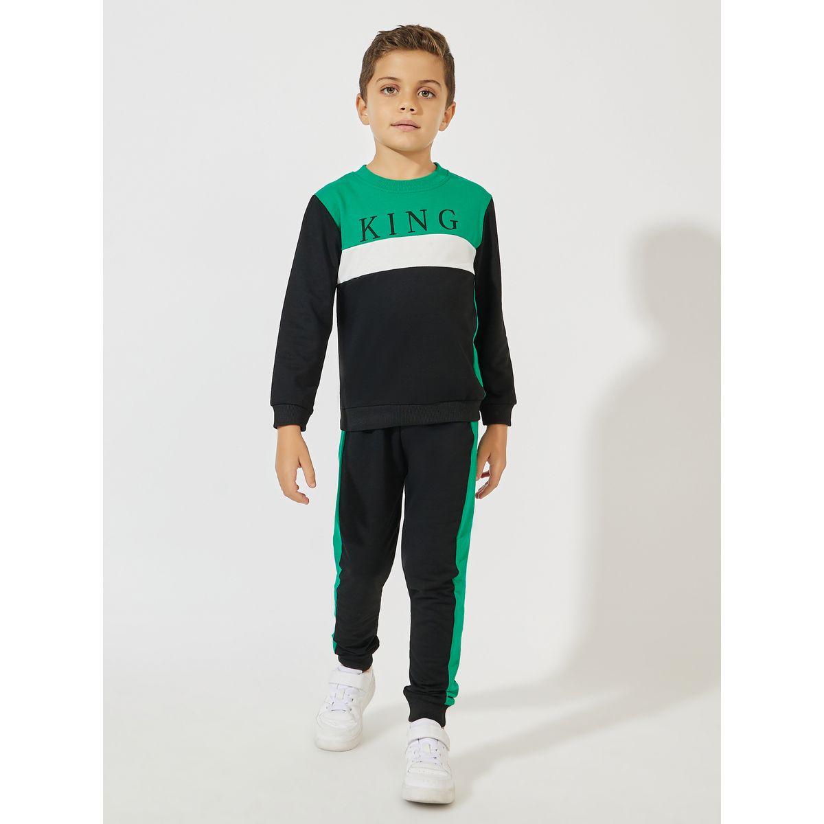 Styli Color Block Printed Lightweight Sweatshirt & Joggers Set-boys-clothing-setsandcoords-image-2