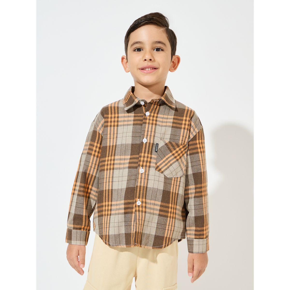 قميص مطبع بنمط مربعات مع ازرار غلق-boys-clothing-shirts-image-1