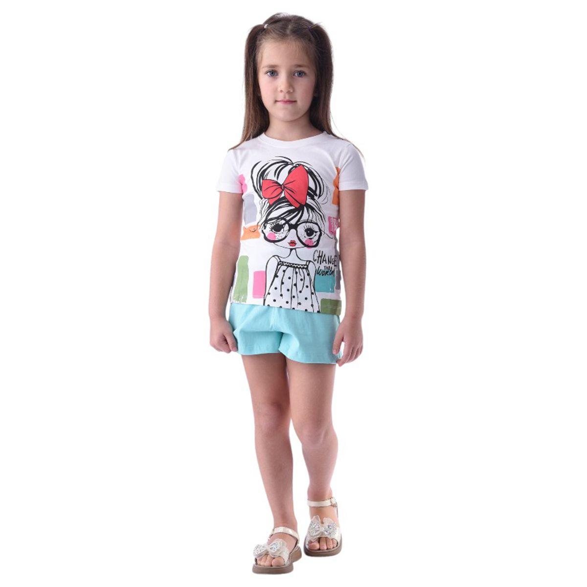 مجموعة من شورت مع تيشيرت بطبعة جرافيك فيكتور آند جين × ستايلي-girls-clothing-setsandcoords-image-2