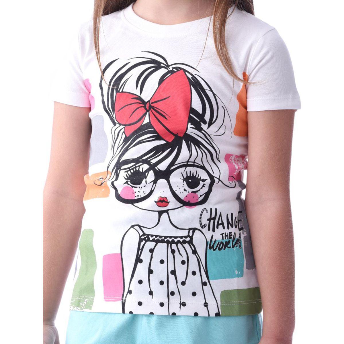 مجموعة من شورت مع تيشيرت بطبعة جرافيك فيكتور آند جين × ستايلي-girls-clothing-setsandcoords-image-3