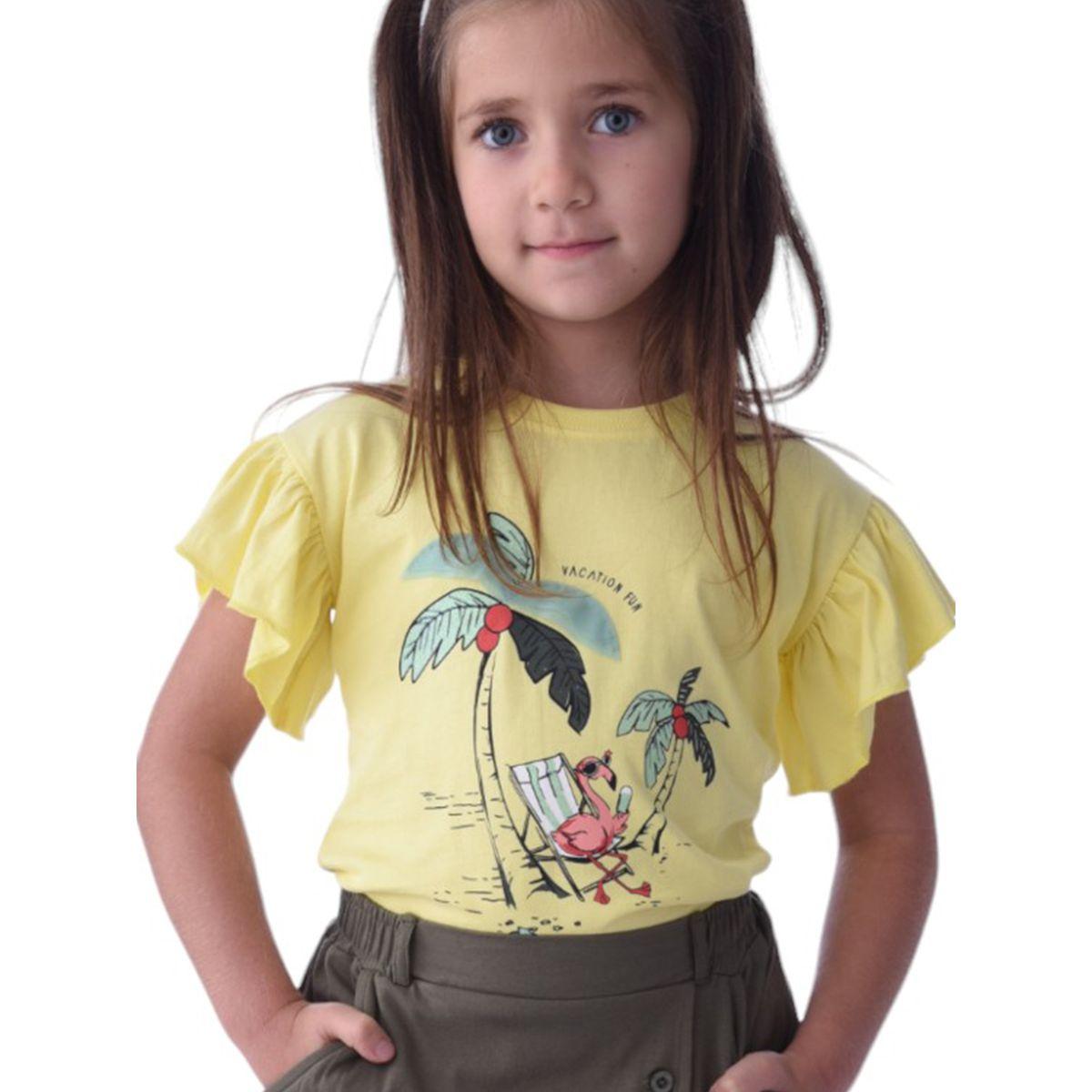 Victor and Jane X Styli  Flamingo Print Frill Sleeve T-Shirt & Skorts Set-girls-clothing-setsandcoords-image-2