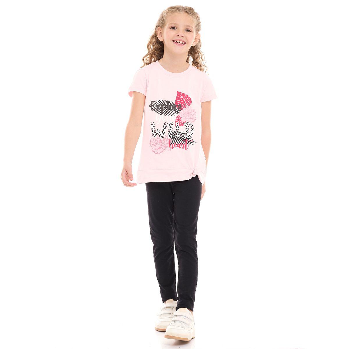 Victor and Jane X Styli  Leaf Print Knot Detail T-Shirt & Leggings Set-girls-clothing-setsandcoords-image-1