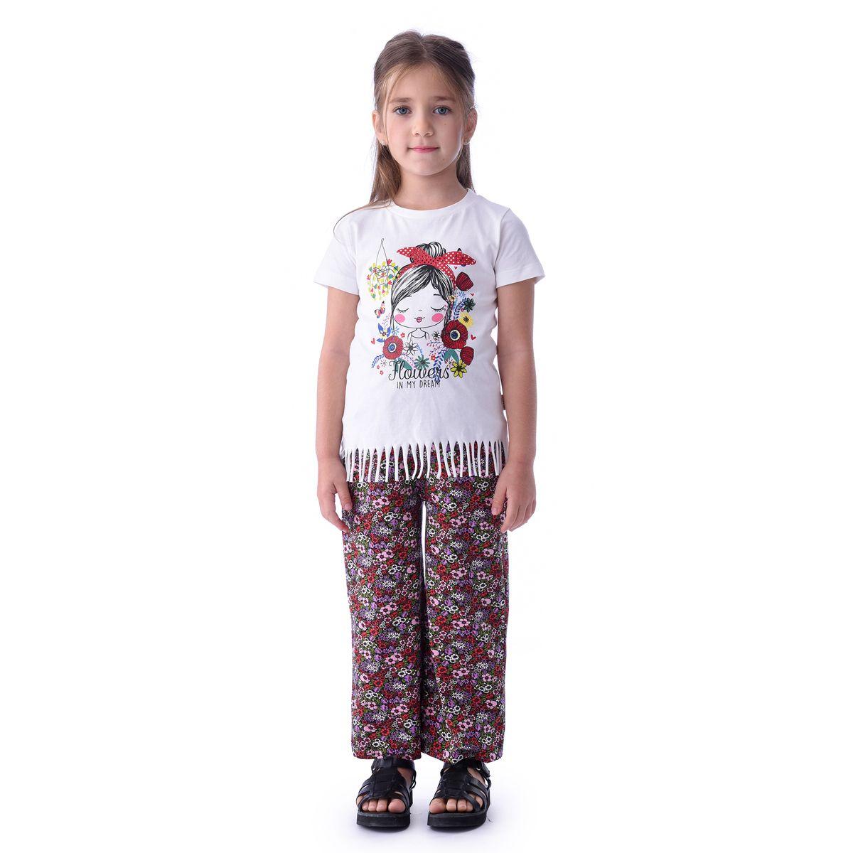 مجموعة من بنطال مع تيشيرت بحافة مزينة بشراشيب فيكتور آند جين × ستايلي-girls-clothing-setsandcoords-image-1