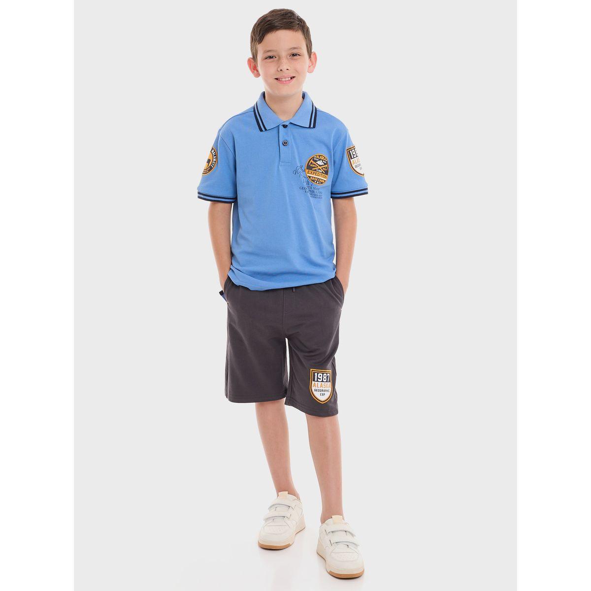 Victor and Jane X Styli  Embroidered Patch Polo T-Shirt & Shorts Set-boys-clothing-setsandcoords-image-1