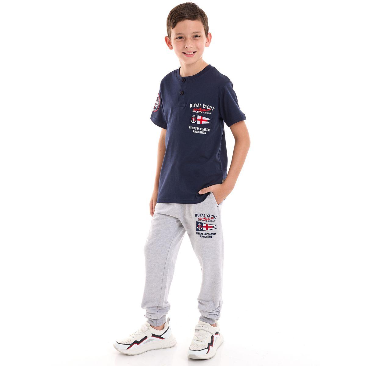 مجموعة من جوغر مع تيشيرت بتفاصيل مُطرّزة وازرار فيكتور آند جين × ستايلي-boys-clothing-setsandcoords-image-1