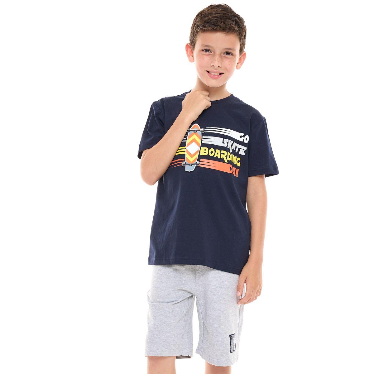 مجموعة من شورت مع تيشيرت بطبعة جرافيك فيكتور آند جين × ستايلي-boys-clothing-setsandcoords-image-1