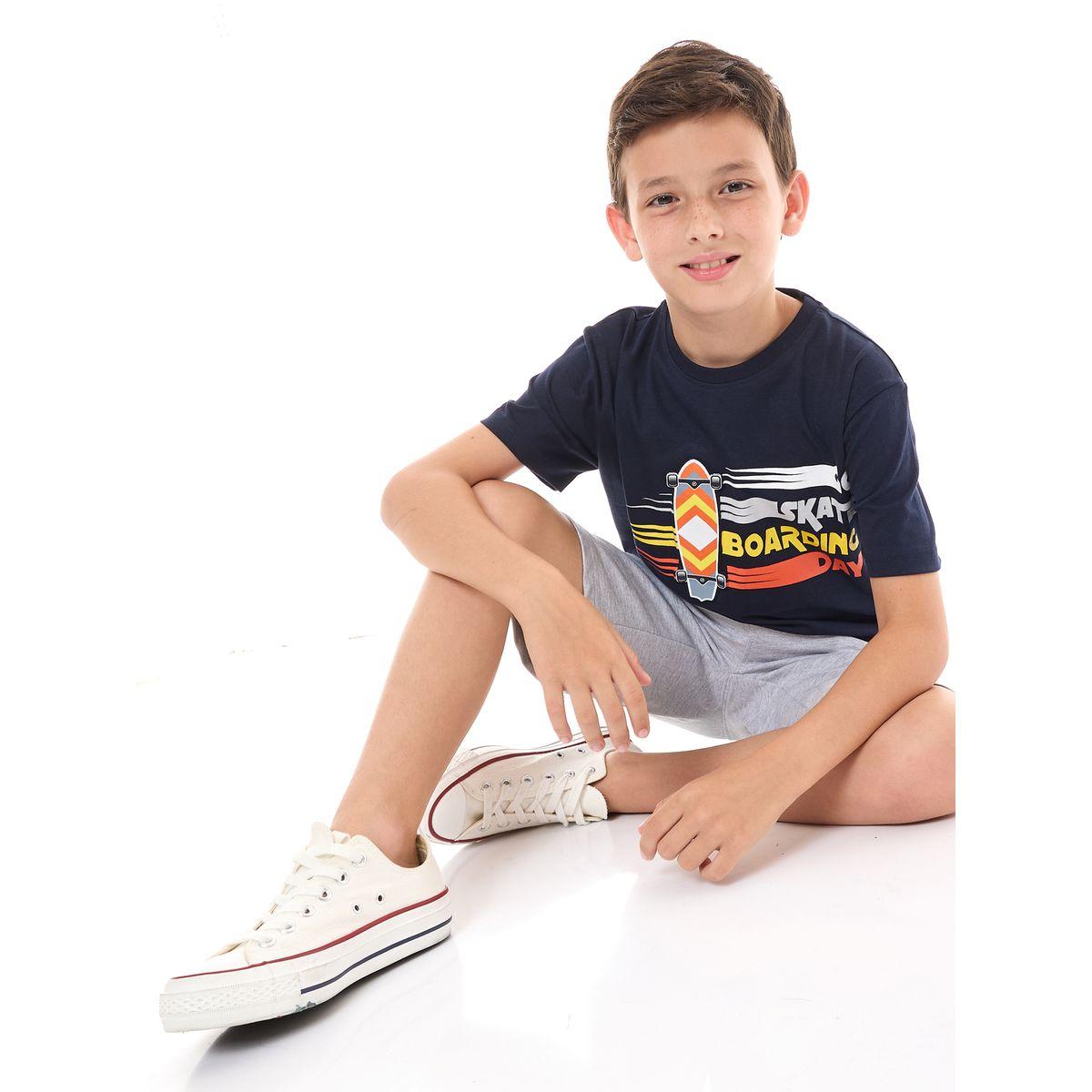 مجموعة من شورت مع تيشيرت بطبعة جرافيك فيكتور آند جين × ستايلي-boys-clothing-setsandcoords-image-5