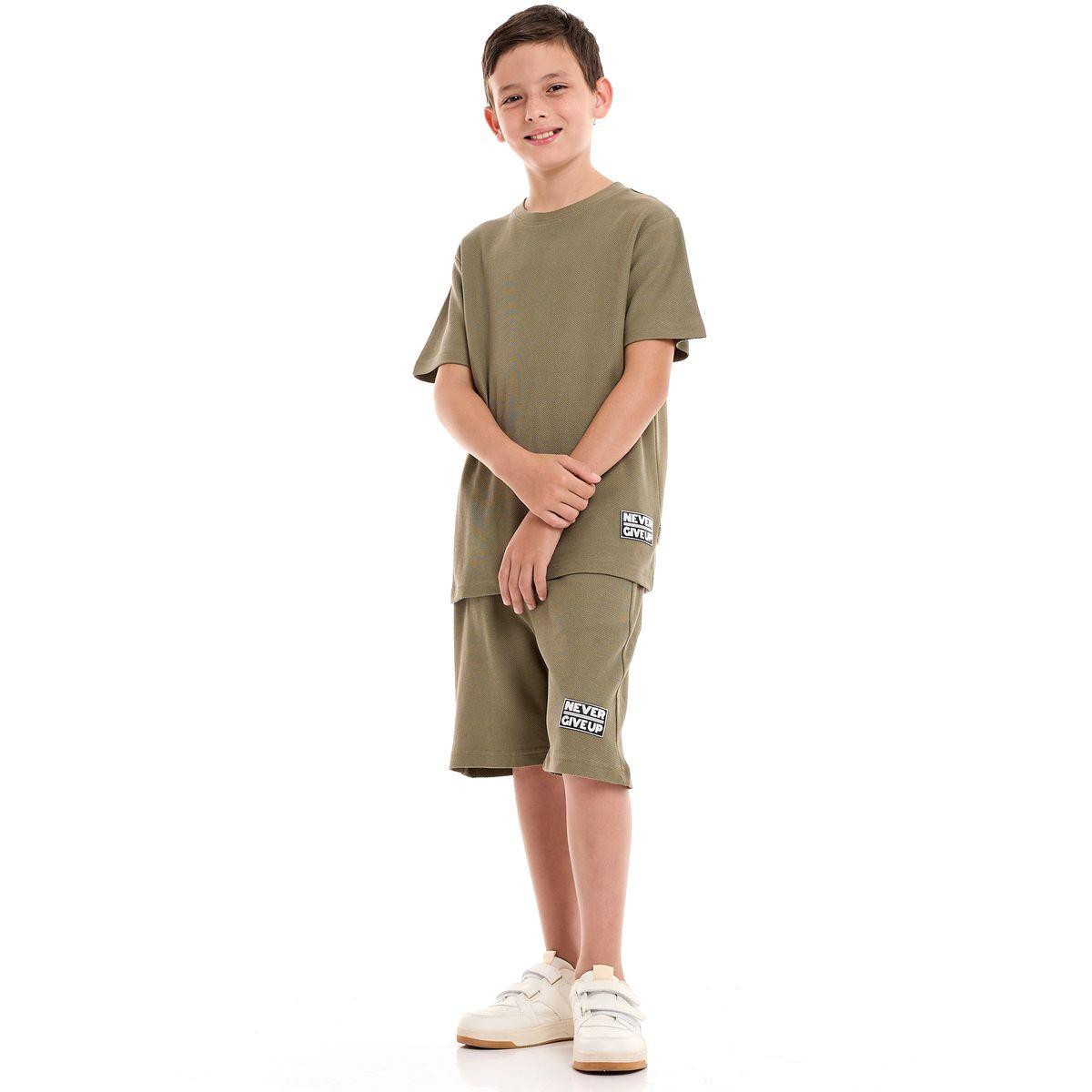 Victor and Jane X Styli  Textured Knit Patch Detail Longline T-Shirt & Shorts Set-boys-clothing-setsandcoords-image-1