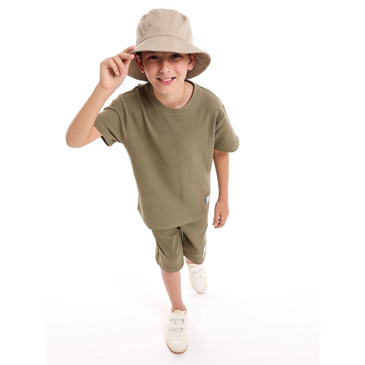 Victor and Jane X Styli  Textured Knit Patch Detail Longline T-Shirt & Shorts Set-boys-clothing-setsandcoords-image-5