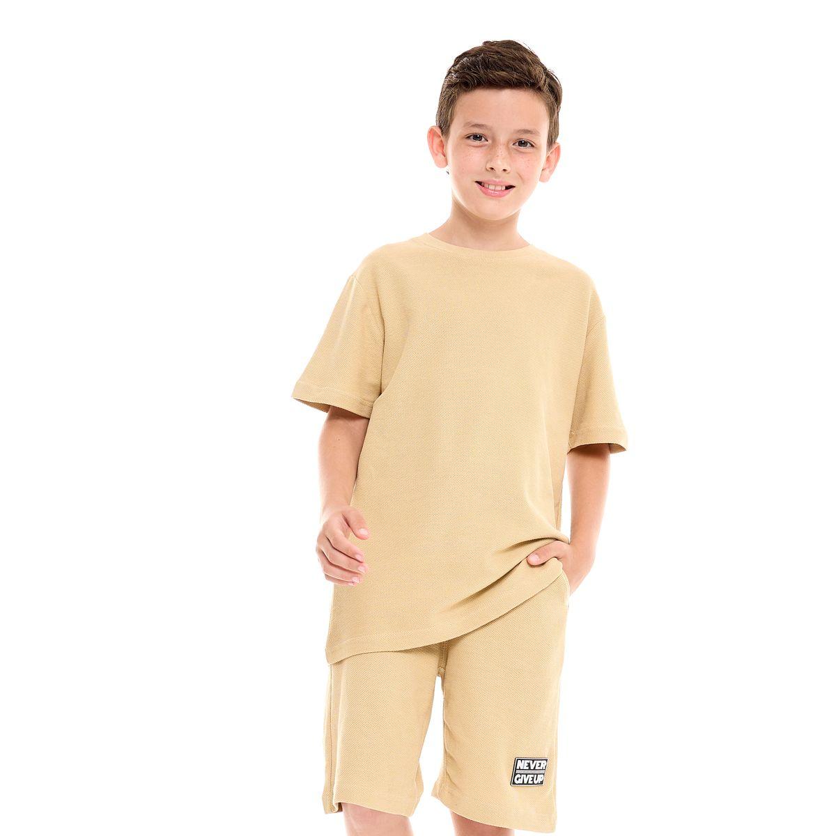 Victor and Jane X Styli  Textured Knit Patch Detail Longline T-Shirt & Shorts Set-boys-clothing-setsandcoords-image-1