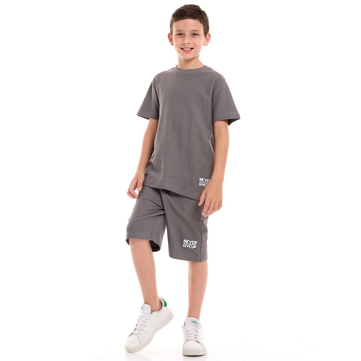 مجموعة من شورت مع تيشيرت بتفاصيل بارزة الملمس فيكتور آند جين × ستايلي-boys-clothing-setsandcoords-image-1