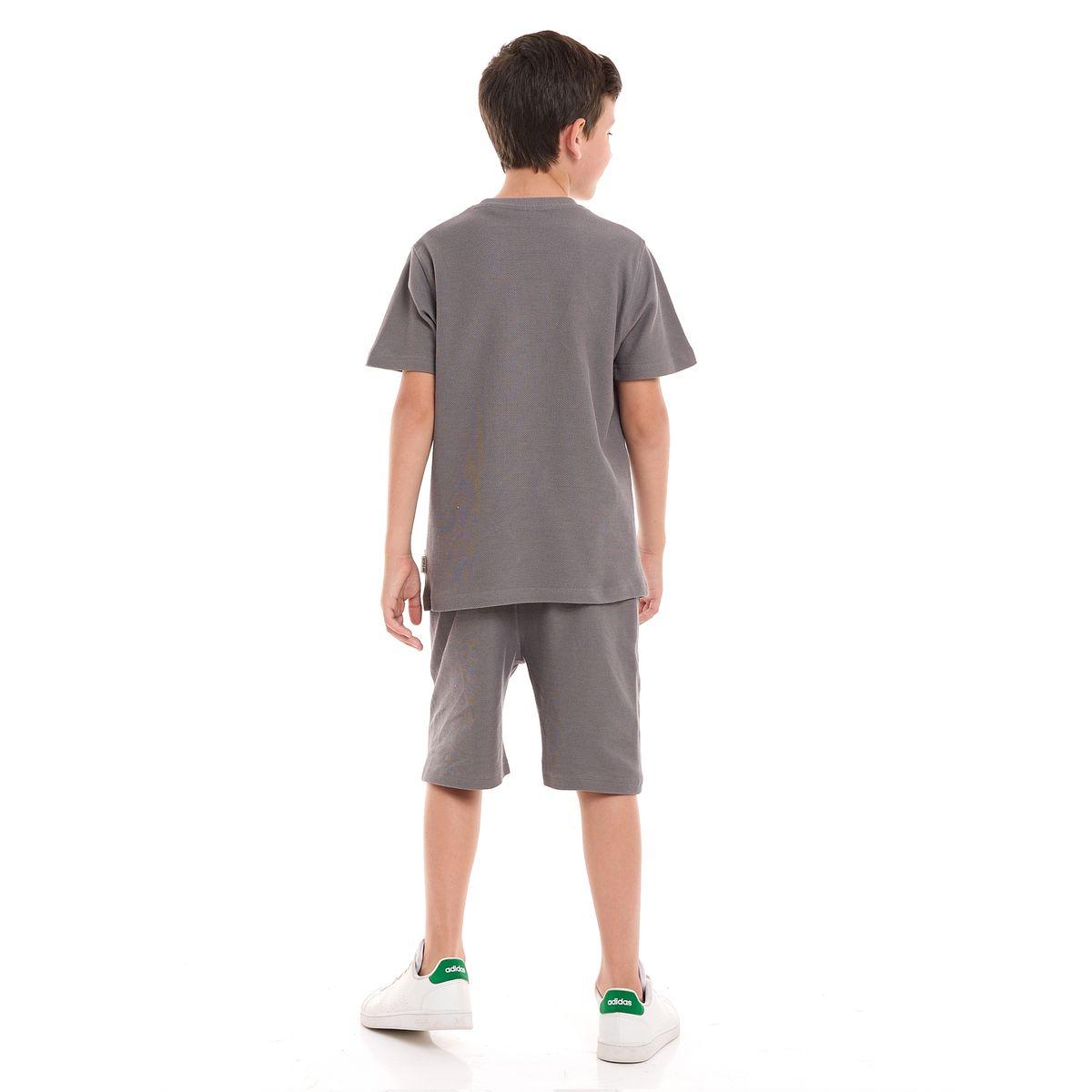 مجموعة من شورت مع تيشيرت بتفاصيل بارزة الملمس فيكتور آند جين × ستايلي-boys-clothing-setsandcoords-image-2